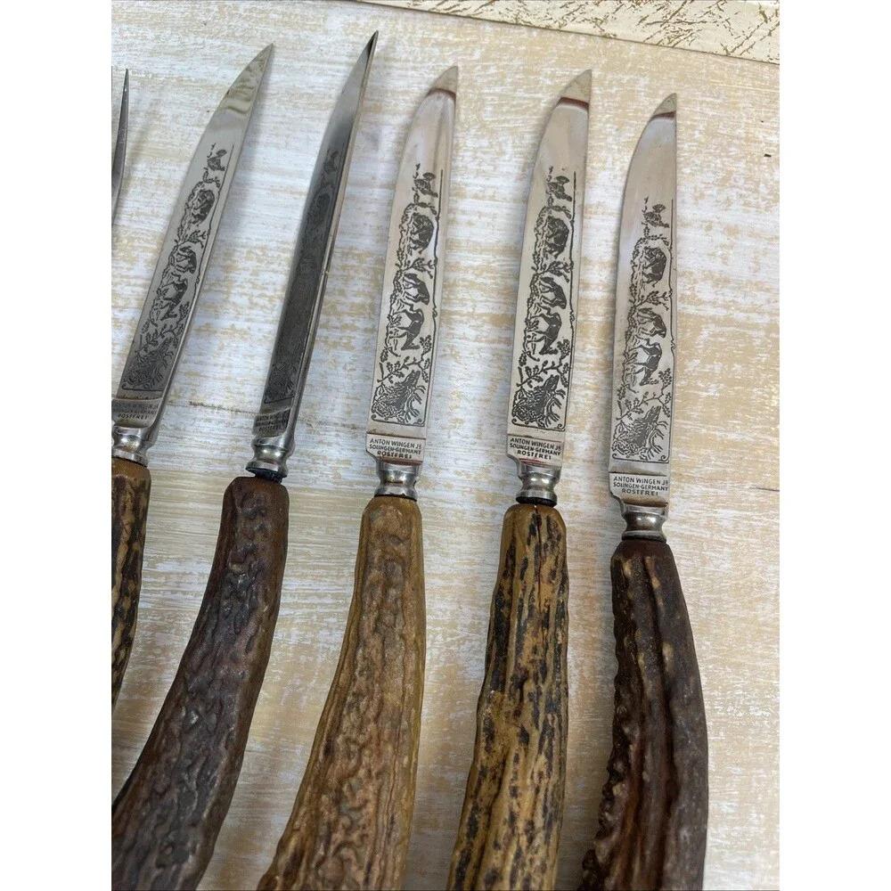 Anton Wingen Jr Solingen-Germany 9 pcs Rostfrei Flatware Stag Knife Fork Set